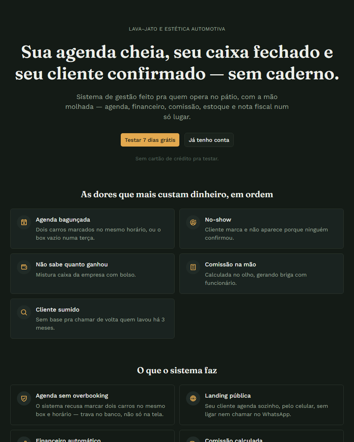 SaaS de gestão para lava-jato e estética automotiva